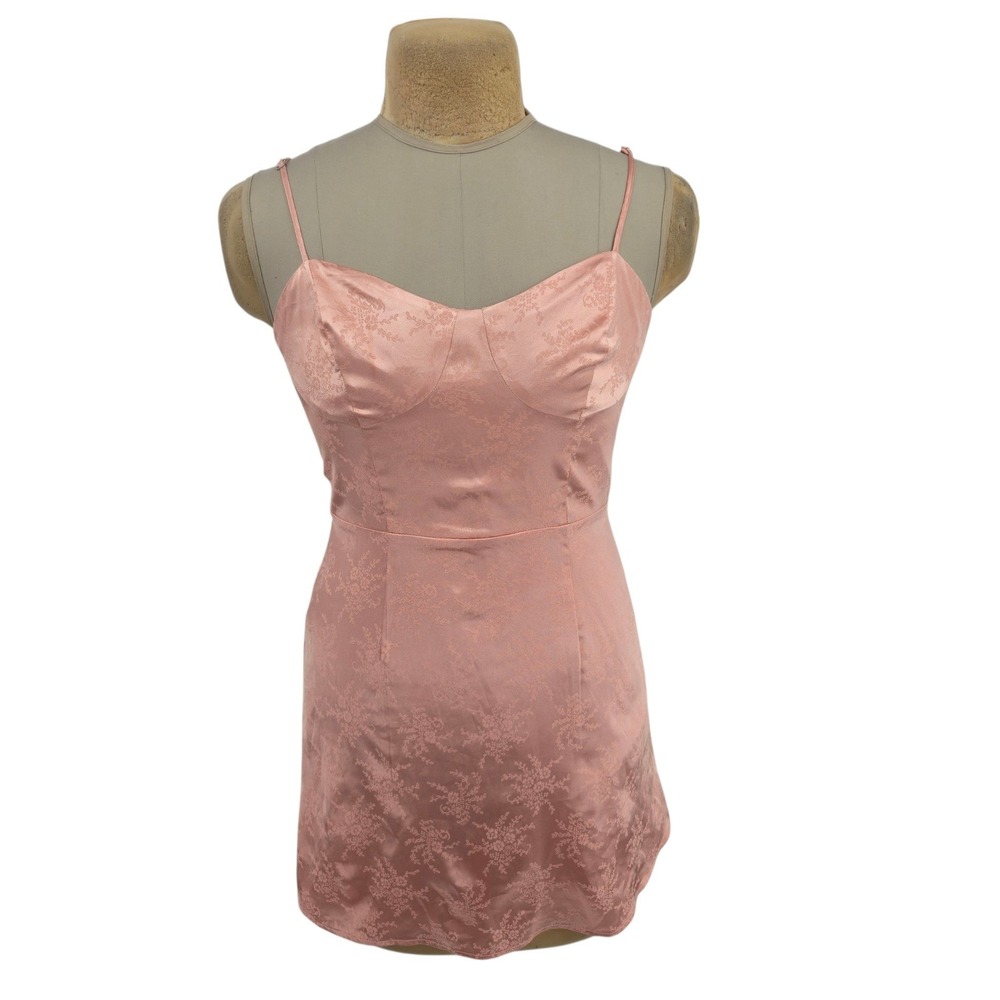 BP Dress Women Medium Pink Floral Jacquard Satin Cami Mini Slip Lingerie Style
